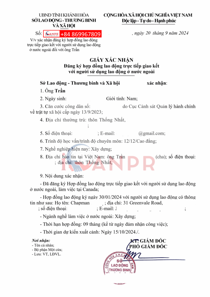 iCanPR - giay xac nhan so lao dong