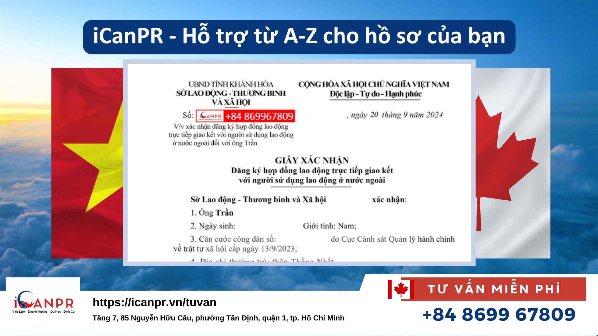 iCanPR – hỗ trợ trọn gói – Thư xác nhận đăng ký hợp đồng lao động giao kết với người sử dụng lao động ở nước ngoài